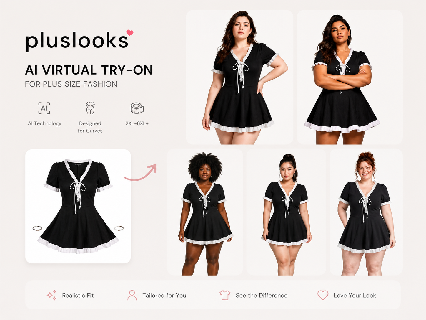 PlusLooks virtual try-on interface in light mode